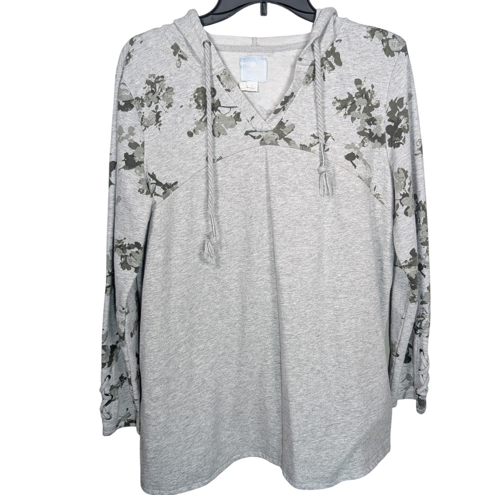 Floral Print Hoodie V Neck Long Sleeve Pullover Casual Comfy Top‎